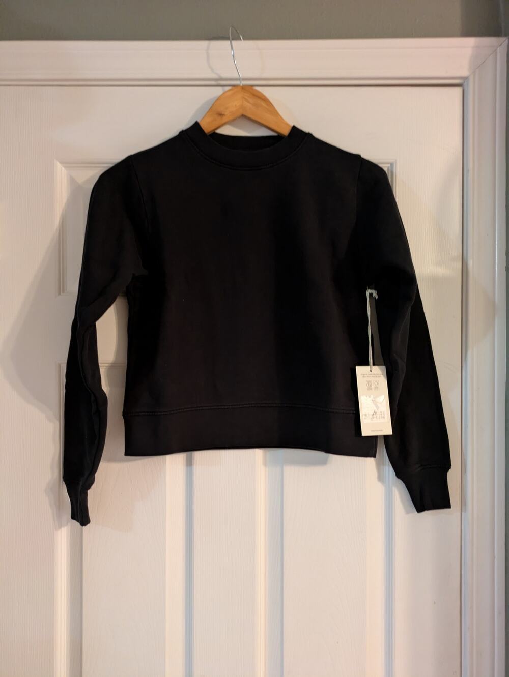 MATE The Label Organic Fleece Shrunken Sweatshirt Black XS Crew NWT